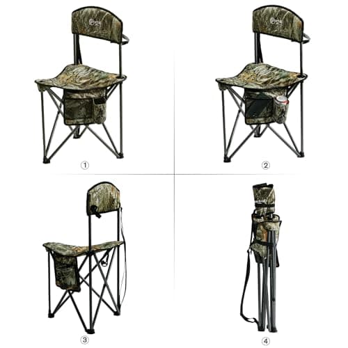 PORTAL Extra Large Quick Folding Tripod Stool with Backrest Fishing Camping Chair with Carry Strap