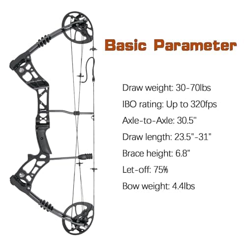 Compound Bow and Arrow Set, 30-70 Lbs Draw Weight, 23.5"-31" Draw Length, Right Handed Bow for Adult, 320 Fps Hunting & Target Bow with Accessories