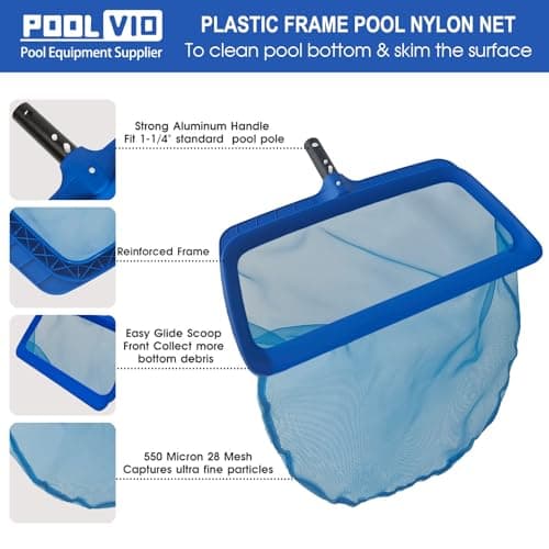 Poolvio Professional Pool Net, Upgraded Self-Repair Heavy Duty Nylon Mesh, Pool Skimmer Net with Extra Wide Scoop Edge, Pool Nets for Cleaning Leaves, Debris(No Pole)