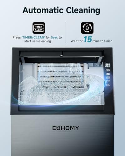 EUHOMY Commercial Ice Maker Machine,120lbs/24H Stainless Steel Under Counter Ice Machine with 33lbs Storage Bin, Freestanding Ice Maker for Home/Bar/Cafe/Restaurant
