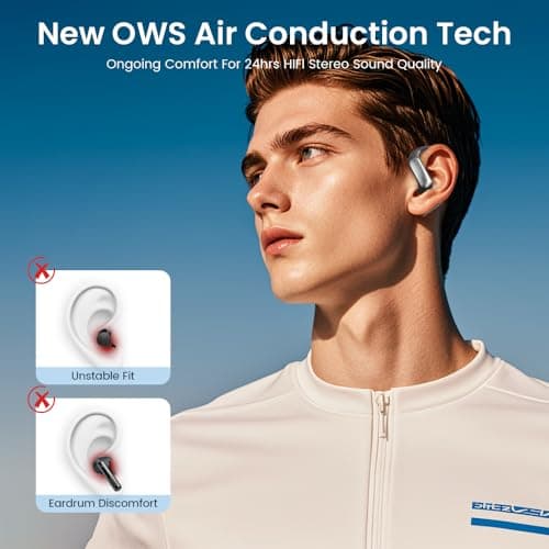 Piluyaa Open Ear Earbuds Bluetooth AI Ear Buds 60Hrs Playtime Wireless Over Headphones with Earhooks IPX7 Waterproof Touch Control Air Conduction Sport Headsets Earphones for Workout Running Black