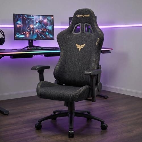 Gaming Chair 4D Adjustable Armrests - 170° Reclining & 320lb Capacity, High Back Ergonomic Computer Chair with Lumbar Support, Fabric Office Chair for Adults (Black)