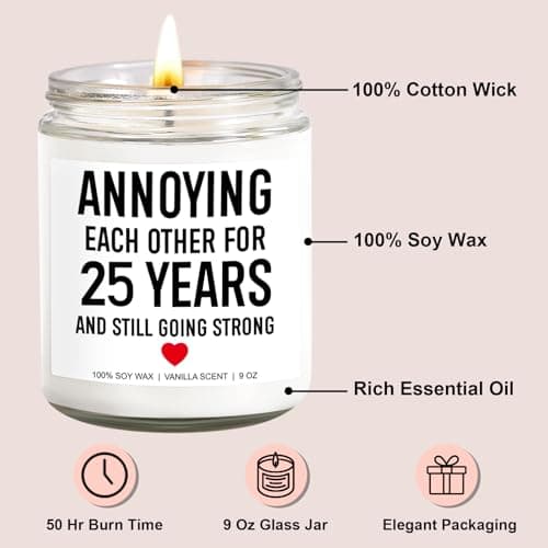 Younift Funny Scented Candle, 25th Anniversary, Gifts for Couple, 25th Wedding Anniversary Decorations, 25 Year Silver Anniv. Gifts for Husband, Wife, Him, Her, Women, Men, Friends, Parents B0D5J518NH