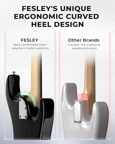 Fesley Left-Handed Electric Guitar: 39" Full Size Beginner Electric Guitar Kit, HSS Pickup, Solid Body Guitar Starter Set with Amplifier, Bag, Strap, String, Cable, FST100L, Black