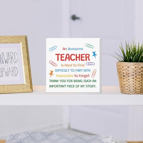 Teacher Appreciation Gifts for Women Men Wooden Box Sign Desk Decor End of Year Christmas Birthday Back to School Gifts for Preschool Kindergarten Teacher Elementary Educators Wooden Plaque