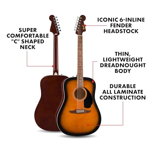 Fender California Debut Redondo Series Acoustic Guitar, Beginner Guitar, 2-Year Warranty, 2-Tone Sunburst