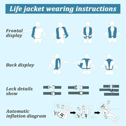 Automatic Inflatable Life Jacket for Adults – Adjustable Buoyancy Vest with Manual Override,Reflective Strips & Safety Whistle for Boating, Kayaking, Surfing & Swimming.