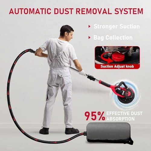 Cofiyard Drywall Sander with Vacuum Dust Collector,1250W Electric Drywall Sander ,7 Variable Speed LED Light 900-1800RPM,Foldable & Extendable Handle Ceiling Popcorn Removal Tool