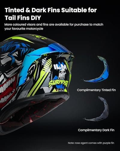 ILM Motorcycle Helmet Full Face with Pinlock Compatible Clear&Tinted Visors and Fins Street Bike Motocross Casco DOT Model Z501(Surprise Yellow, Large)