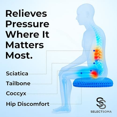 SelectSoma Double-Thick Gel Seat Cushion for Long Sitting Pressure Relief for Back, Sciatica, Coccyx, Tailbone Pain - Cushion for Office Chair, Wheelchair, Car & Truck, Patio Chairs - Egg Seat Pad