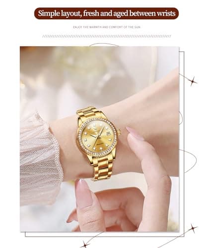 OLEVS Womens Diamond Watches Automatic Mechanical Gold Luxury Dress Ladies Self Winding Original Stainless Steel Wrist Watch