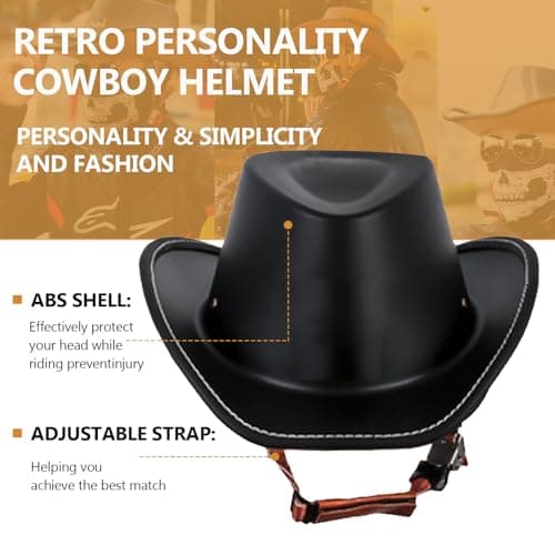 Retro Motorcycle Half Helmet, Western Cowboy Hat Helmet Open Face Motorcycle Helmet DOT Approved Unisex-Adult Half Helmet with Quick Release Buckle and Lining for Mopeds Horse Riding Jazz Caps