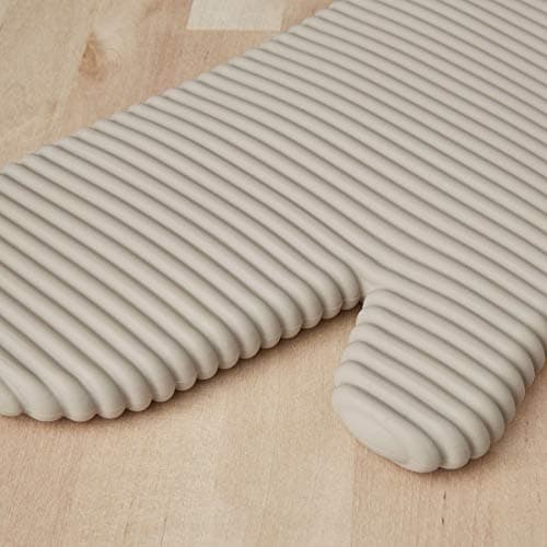 KITCHENAID Ribbed Soft Silicone Oven Mitt 2-Pack Set, 7.5"x13", Milkshake Tan B08J8GZXKZ