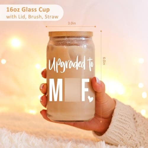 Fairy's Gift New Mom 16 oz Glass Cup with Lid Straw, Funny New Mom Gifts for Women, Christmas Birthday, Postpartum, Pregnancy Gifts for Expecting Mommy, Pregnant Women, Mother to Be, First Time Mommy