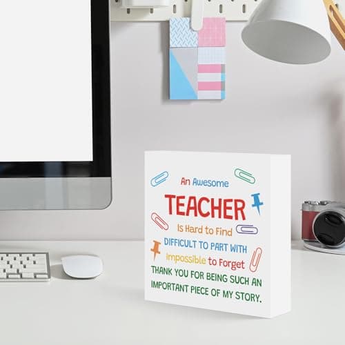 Teacher Appreciation Gifts for Women Men Wooden Box Sign Desk Decor End of Year Christmas Birthday Back to School Gifts for Preschool Kindergarten Teacher Elementary Educators Wooden Plaque