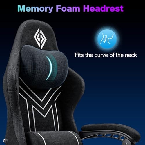HOFFREE RGB Gaming Chair with Music Rhythm LED Lights and Bluetooth Speakers Fabric Ergonomic Game Chair 155° Reclining Computer Chair with Footrest Video Game Chairs for Adults Gaming & Office Black
