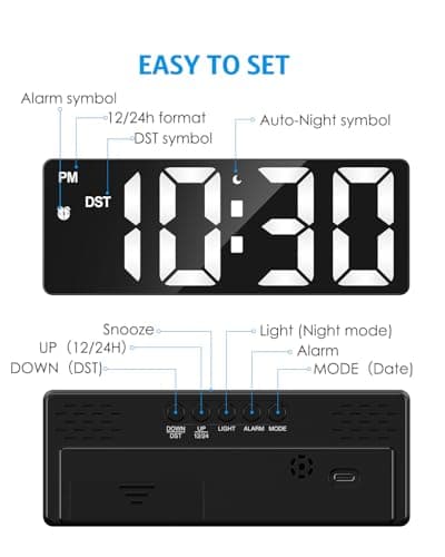 AMIR Digital Alarm Clock, [Upgraded Version] LED Clock for Bedroom, Electronic Desktop Clock with Type-C Port,Adjustable Brightness,DST,Snooze,12/24H Display for Home,Office