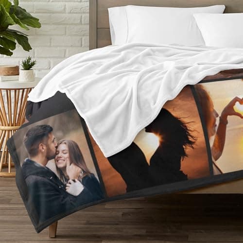 Custom Blanket with Photos Text Personalized Blanket Thows with Picture Customizable Blanket Photo Blankets Customize for Mom Dad Couple Girlfriend Boyfriend Wife Husband
