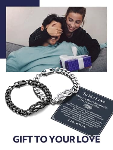 Bandmax Inifinity Love Knot Cuban Link Chain Bracelets for Men Stainless Steel/Black Mens Bracelet with Love Message Card Gift for Son Grandson Husband Father