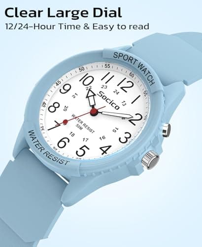 SOCICO Watch for Men Women Big Face Classic Analog Quartz Sports Backlight Unisex Waterproof Nurse Watch for Medical Army Military Time with Second Hand Easy to Read Casual Wristwatch