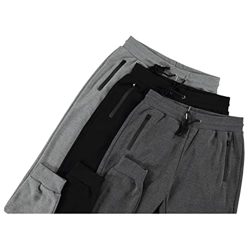 PURE CHAMP Mens 3 Pack Fleece Active Athletic Workout Jogger Sweatpants for Men with Zipper Pocket and Drawstring Size S-3XL
