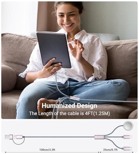 Temdan for Travel Essentials,3 in 2 USB C Cable for Apple Watch Charger/iPhone 17 Charger/Lightning,Multi Charging Cable Cord,Vacation Camping Essentials,Portable Designed for iWatch &iPhone 16-12-4FT