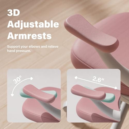 GYI Ergonomic Office Chair, Mesh Desk Chair with Adjustable Lumbar Support and 3D Flip-up Arms, Computer Chair with Wheels, Pink