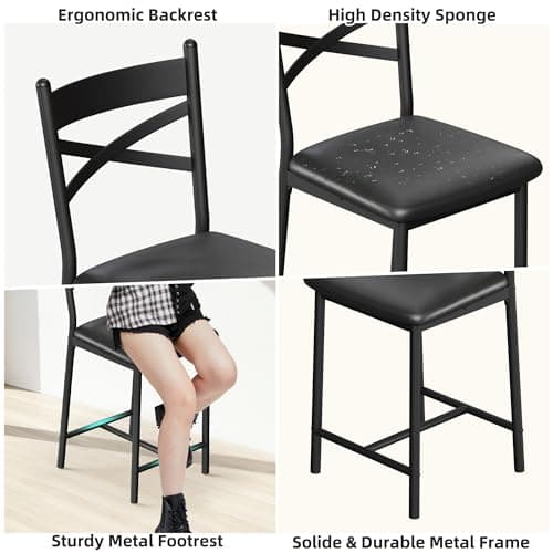 IDEALHOUSE 26 Inch Bar Stools Set of 4, Upholstered Bar Chairs with Back, Thick Cushion, Counter Height Barstools for Kitchen Island Apartment Counter Bar (4)
