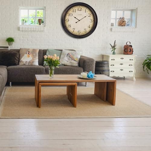 Crosstime 24 Inch Wall Clock Battery Operated Silent Round Vintage Large Wall Clocks for Living Room Farmhouse Decor, Black-Brown