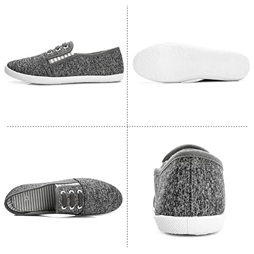 kufeiti Women's Canvas Slip On Shoes Sneakers for Women Fashion Comfortable White Black Elastic Sneakers for Women