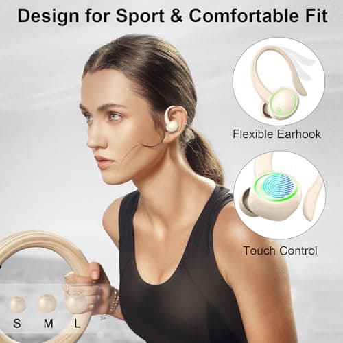 Matast Wireless Earbuds, Bluetooth Headphones Sports, Bass Fitness Earphones Gym Running, IP7 Waterproof Headset with Earhook Workout, Playback Over-Ear Buds with ENC Noise Cancelling Mic
