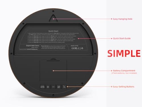 Digital Wall Clock with Date, Indoor Temperature, Auto-DST, Battery-Operated Digital Clock, 8 Inch Small Decorative Wood Wall Clock for Bedroom, Living Room, Kitchen, Office, Modern, Electric, Simple