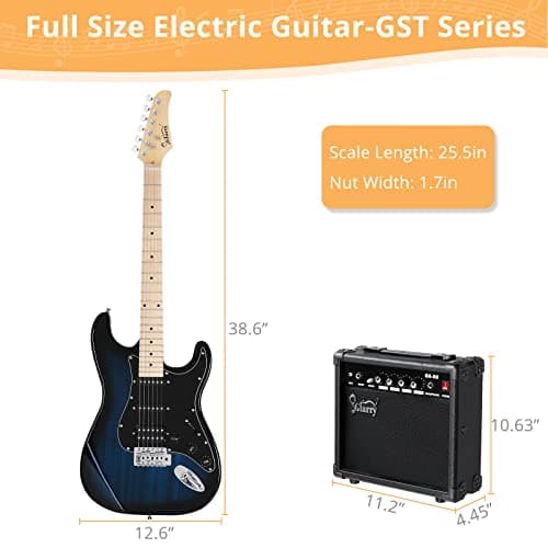 GLARRY 39" GST Series Electric Guitar Kit with Amp for Beginner Starter, HSS Pickups Full Size Guitar Included Digital Tuner, Strings, Picks, Tremolo Bar, Shoulder Strap, and Portable Case (Dark Blue)