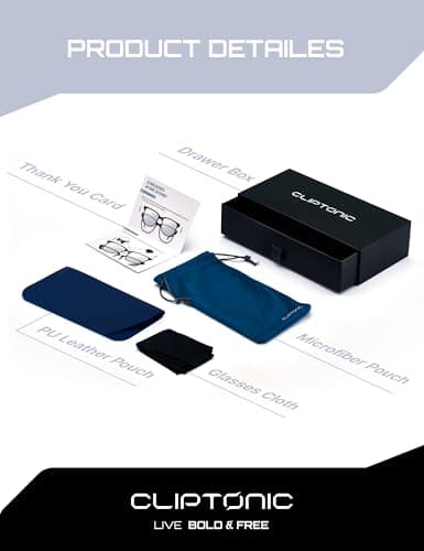 2-in-1 Magnetic Clip- On Blue Light Blocking Glasses–Rectangle Frame + Polarized UV400 Clip, TR90, Anti-Reflective