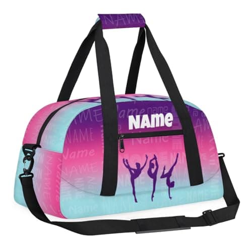 Opalaughs Custom Gymnastics Bag with Name Personalized Dance Bag Sport Gym Travel Duffel Bags for Women Weekender Overnight Duffle Bags