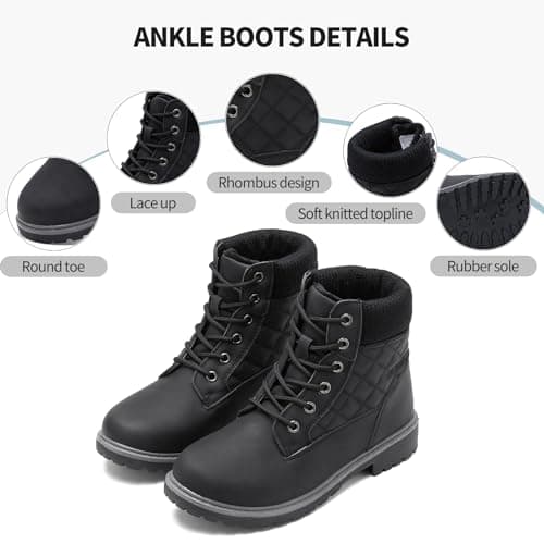 Adokoo Boots for Women Waterproof Fall Winter Ankle Boots Snow Black Combat Boots Lace Up Non Slip for Hiking Work