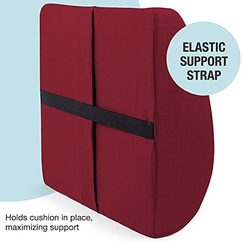 DMI Lumbar Support Pillow for Chair to Assist with Back Support with Removable Washable Cover to Ease Lower Back Pain while Improving Posture, 14 x 13 x 5, Contoured Foam, Premium,Burgundy