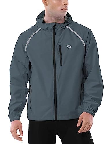 baleaf Men's Rain Jacket Waterproof Windbreaker Raincoat Running Cycling Hiking Gear Hood Lightweight Reflective Packable
