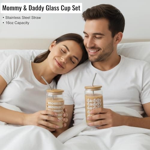 New Parents Gifts for Couples, Mom and Dad to Be Gifts, Pregnancy Gift Basket for Expecting Parents, Baby Shower Gift Set with Mommy Daddy Glass Cups, Candle, Bath Bomb & Soap B0FVKXQS45