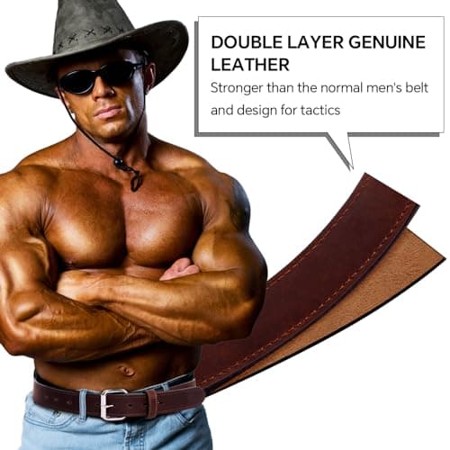 POYOLEE Concealed Carry CCW Leather Gun Belt | Top Grain Leather Belt for Gun Carry | Mens Heavy Duty EDC Belt 1 1/2-Inch