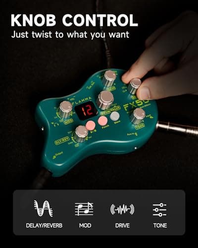FLAMMA FX50 Practice Guitar Pedal Multi Effects Pedal Mini Portable with 40 Drum Rhythms15 Effects 32 Patches Tuner Function Support Both Corded and Battery Powered