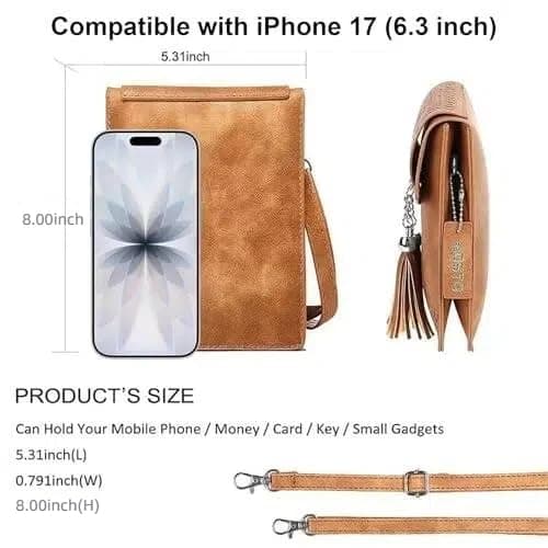 Vintage Tassel Purse: soft leather, fits a large phone, cards & keys —gifts for teen girls, birthday & Christmas seOSTO Small Crossbody Bags for Women, Tassel Purse, Gifts for Teen Girls B073QMXQLW