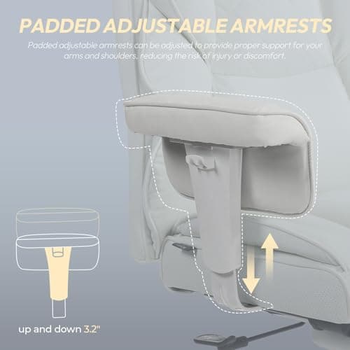 Dowinx Big and Tall Office Chair with Pocket Spring Cushion,High Back Computer Gaming Chairs with Adjustable Armrests and Lumbar Support,Executive Desk Chairs with Footrest(PU,White)