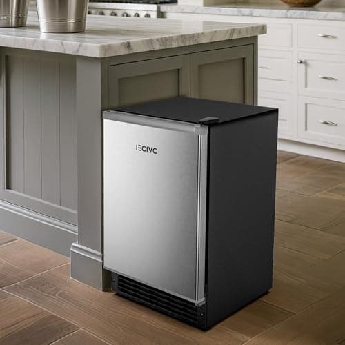 Under Counter Crescent Ice Maker Machine, 15'' W Drainless Built-in Ice Maker, 15 LBS/Day with 12 LBS Storage Bin, Perfect for Commercial Home Bar, No Drain