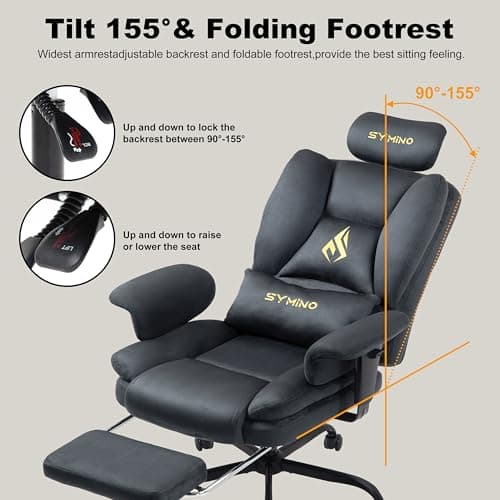 Symino Gaming Chair with Footrest, Up/Down Armrests, Suede Fabric Ergonomic Office Chair, 150° Recline Computer Chair for Desk, Gery
