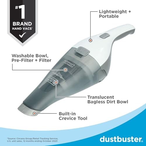 BLACK+DECKER dustbuster Cordless Handheld Vacuum, Portable Car Vacuum Cordless Rechargeable, Wall Mount, Strong Suction QuickClean (HNVC215B10)