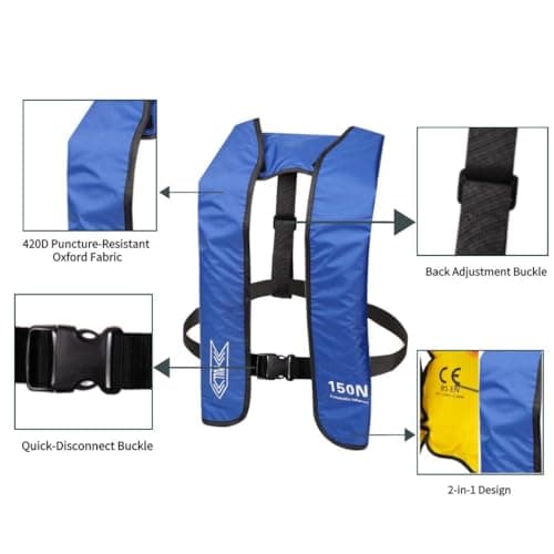 Automatic Inflatable Life Jacket | Low Profile PFD for Adults | Compact Design Self Inflating Life Vest | Supports up to 330 lbs