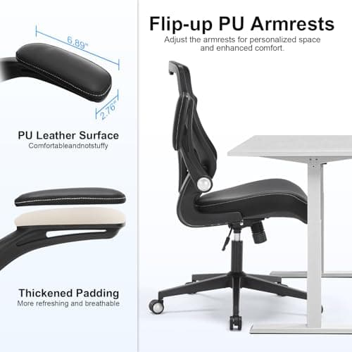 Office Chair, Ergonomic Desk Chair with Adjustable Lumbar Support, Breathable Mesh Computer Chair with Flip-up Armrests, 350lbs Comfy Swivel Task Chairs for Home Office, Black