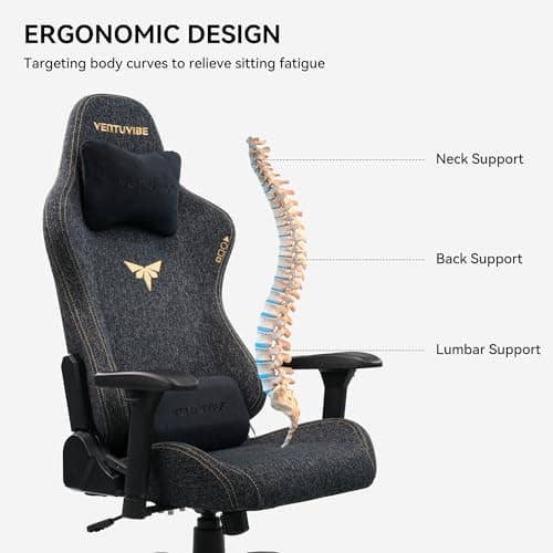 Gaming Chair 4D Adjustable Armrests - 170° Reclining & 320lb Capacity, High Back Ergonomic Computer Chair with Lumbar Support, Fabric Office Chair for Adults (Black)