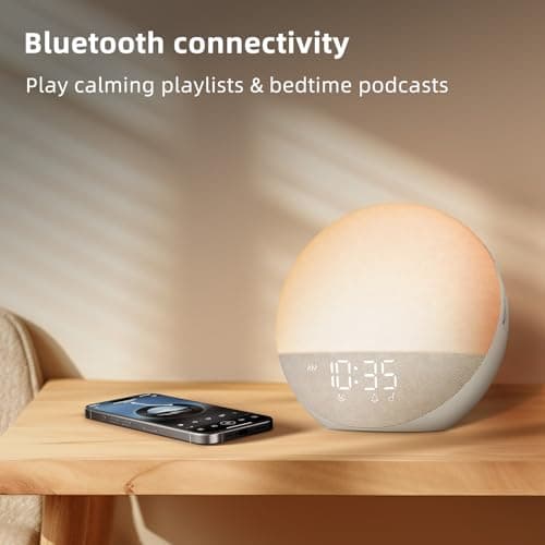 Sunrise Alarm Clock White Noise Machine: Natural Wake Up Light - Dimmable Clock with Bluetooth Speaker for Bedroom - 25 Sleep Sounds for Baby Adults Kids Putty